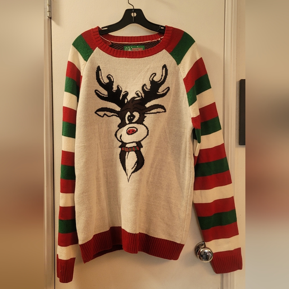 Festive Reindeer Sweater - Red, Green, White